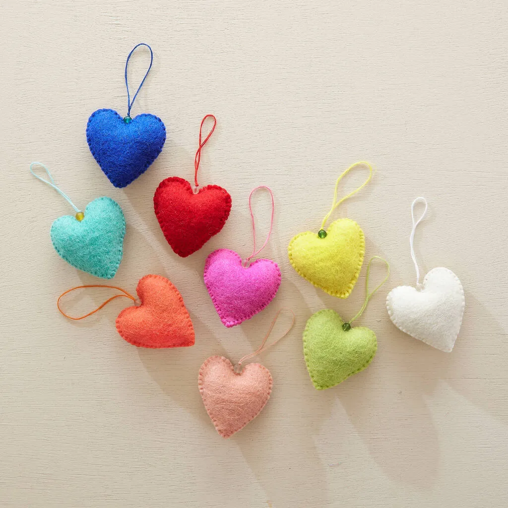 Fair Trade Beaded Felt Heart Christmas New Baby Decor By AURA QUE