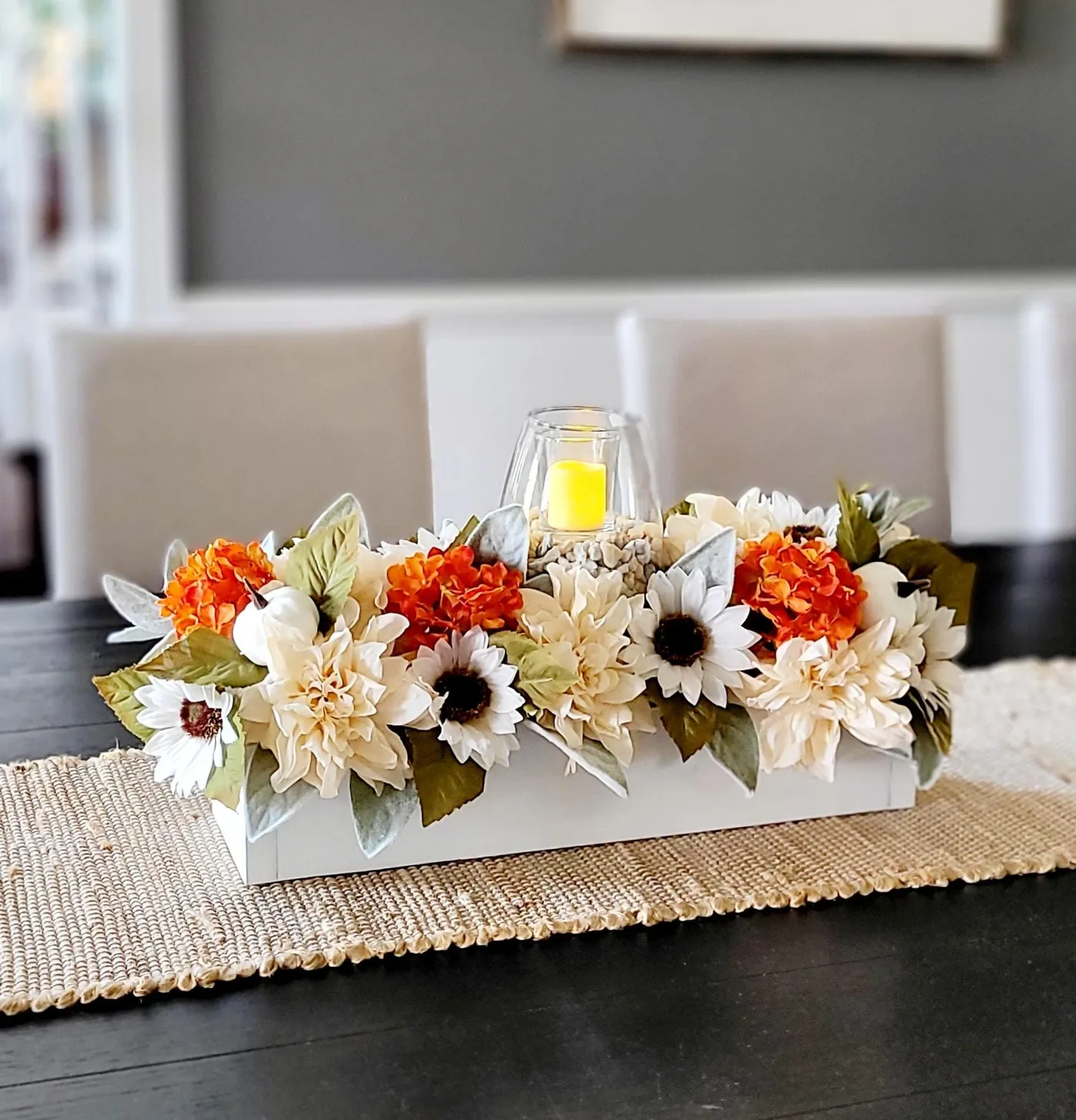Fall Table Centerpiece – Rustic Sunflower Wood Box Arrangement