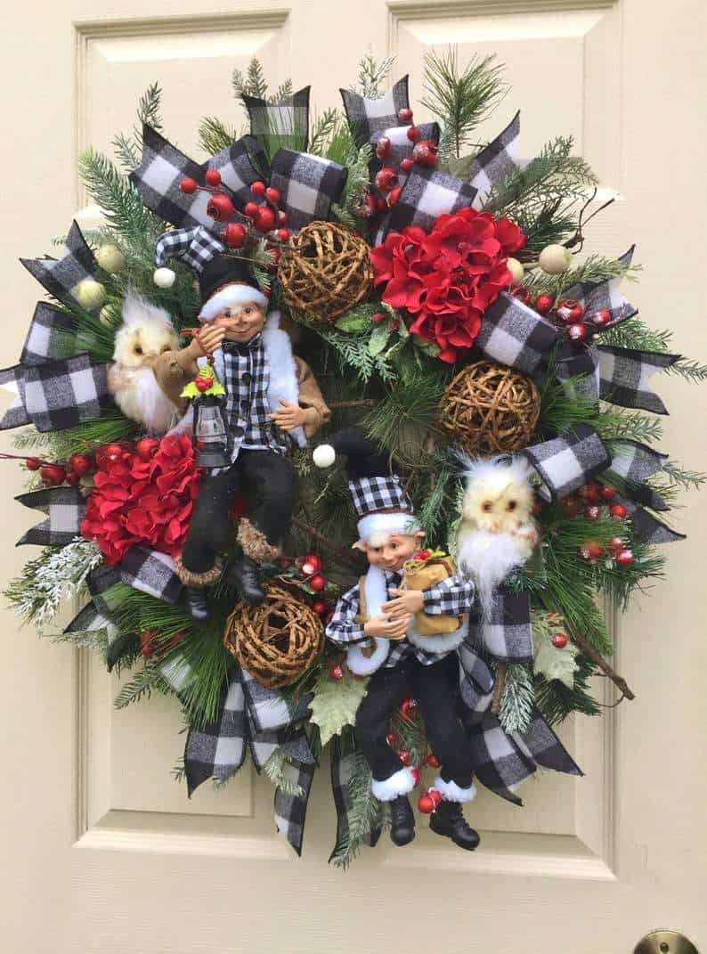 Farmhouse Country Wreath with Elves - Timeless Floral Boutique