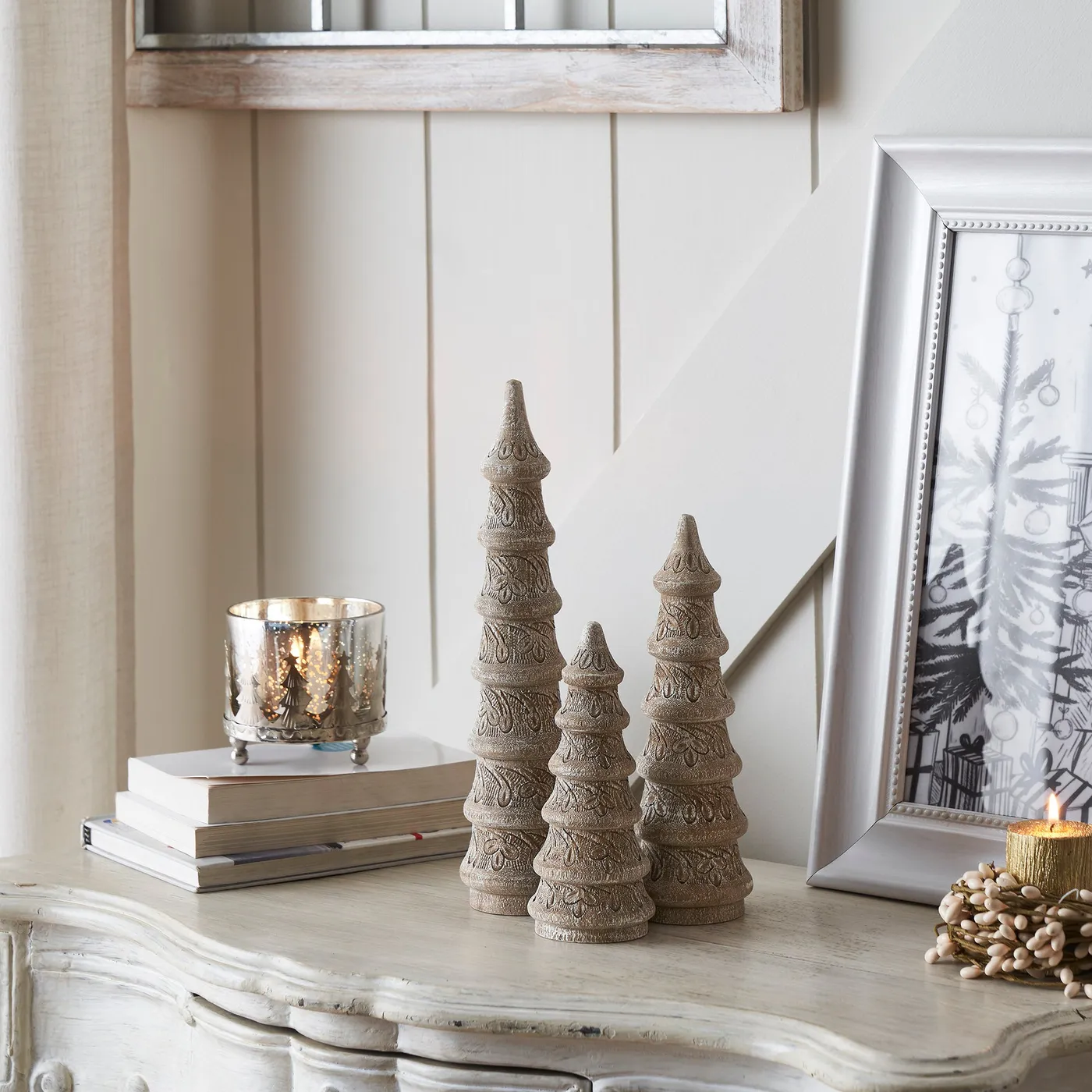 Feathered Finish Hand Turned Wooden Trees Set of 3 - 7/9/12 inch – VHC  Brands Home Decor