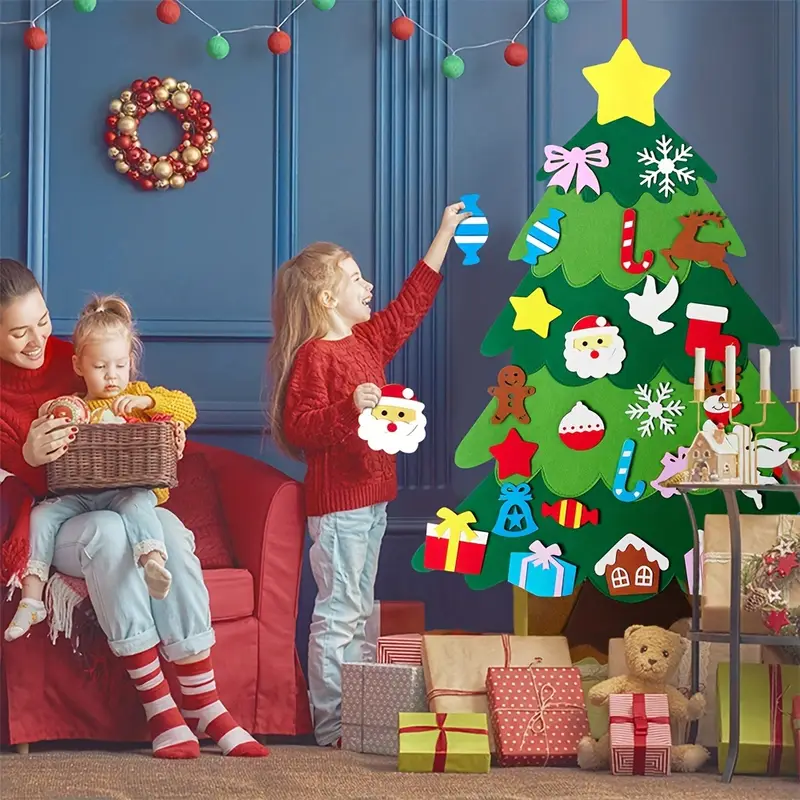 * Felt Christmas Tree Kit with Decorations And Snowman Advent Calendar for  Young Children, Home Wall Decor, Felt Craft Supplies for Christmas  Celebrations And