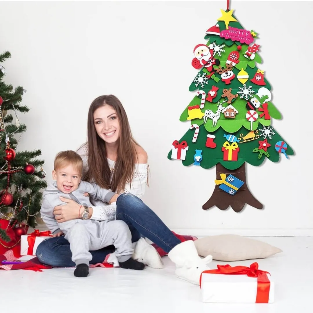 Felt Christmas Tree Wall Board with LED and Ornaments | Sansoti
