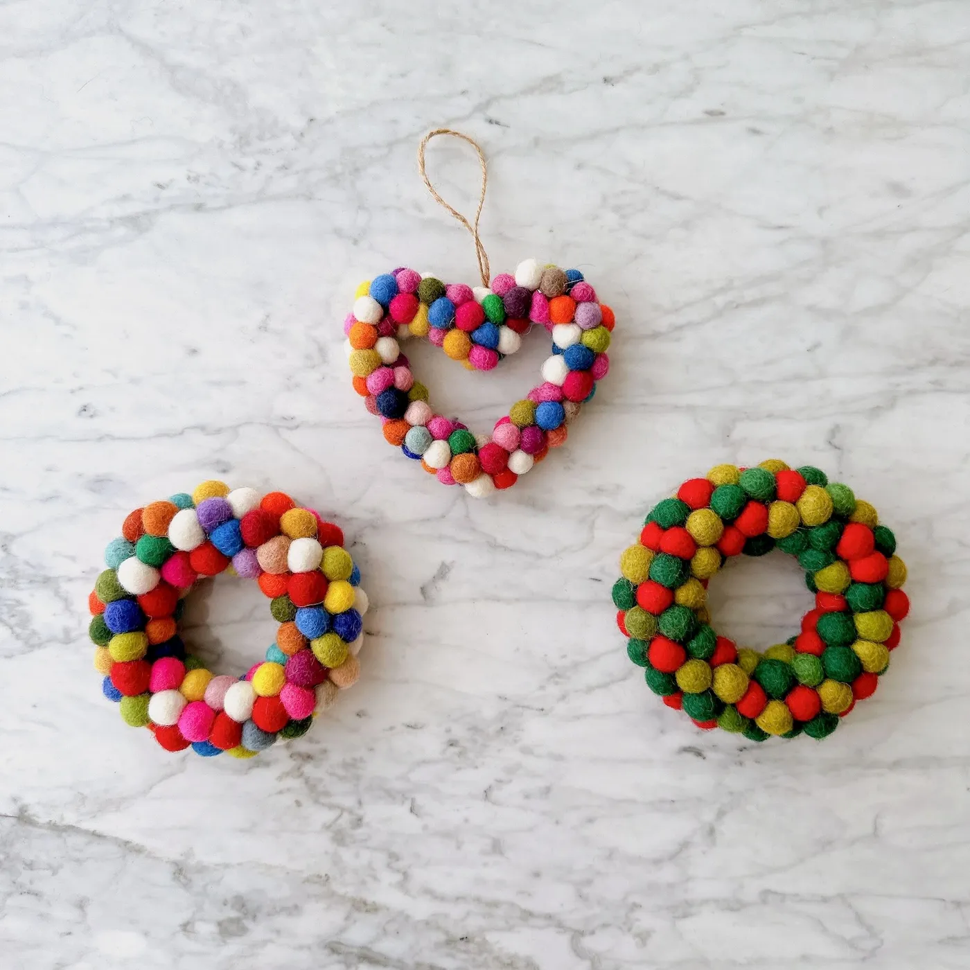 Felt Ornament - Mini Pompom Heart Wreath 4' | Ganapati Crafts Co.