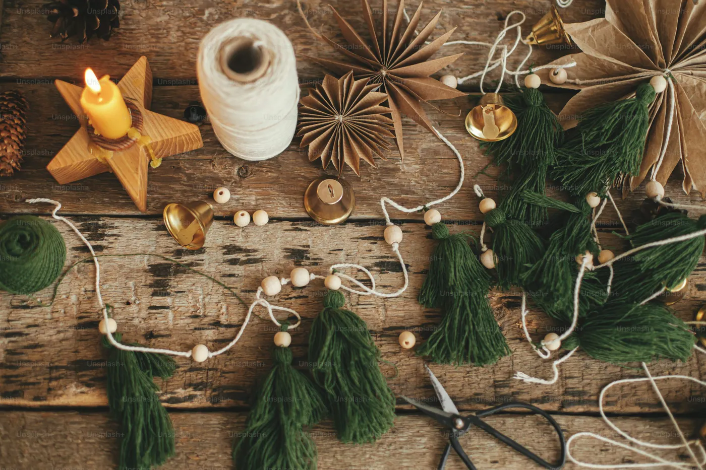 Festive decorations on rustic wooden table - Photo on Unsplash+