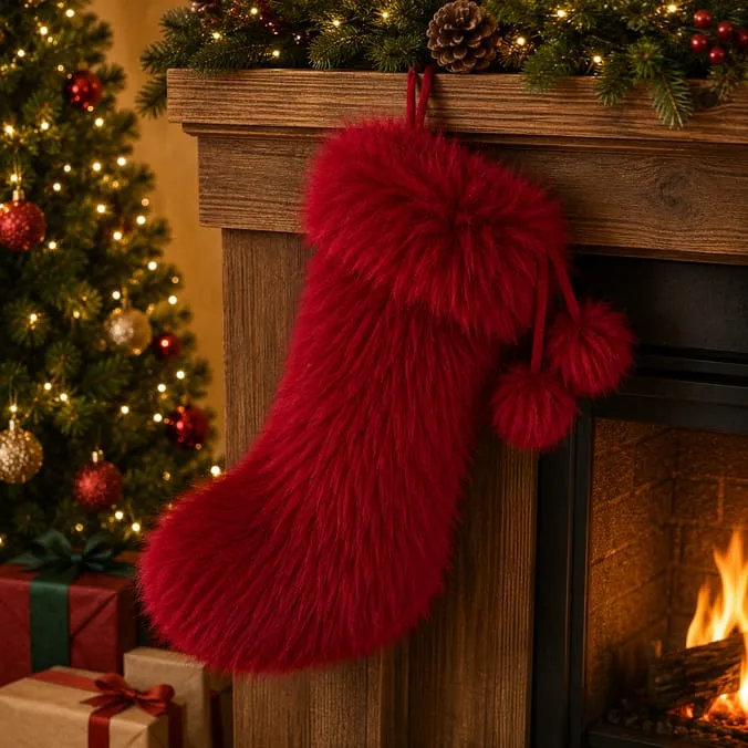 Festive Feeling Faux Fur Stocking | Home Bargains