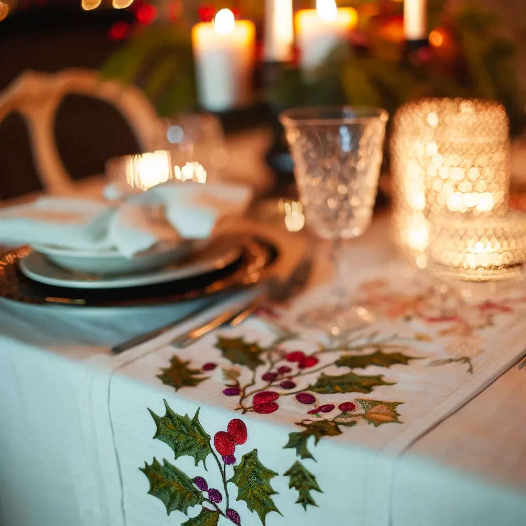 Festive Holiday-Themed Embroidered Linen Tablecloths | Blue Flower Co – BlueFlowerCo