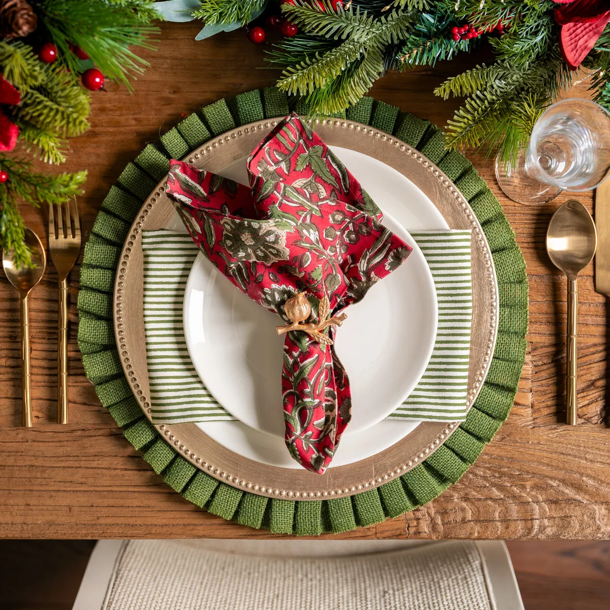 Festive Red Rose Napkins Set of 4 | Christmas Table Linen