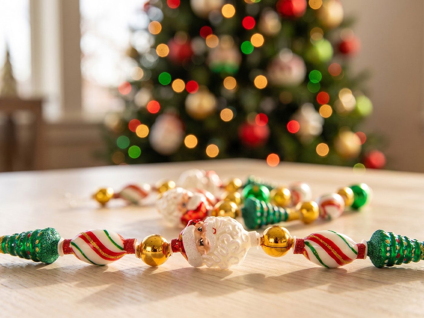 Fine European Glass Garland – Christopher Radko Vintage radko Garland green  red ornament glass beaded bumpy Xmas