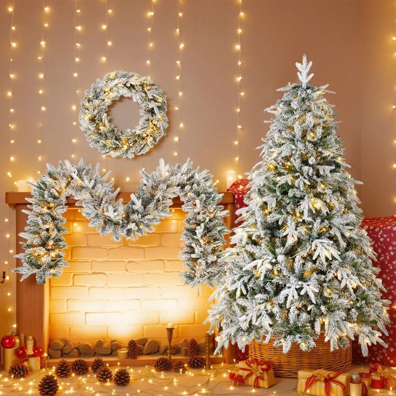 Flocked Garland Christmas Clear White Garlands Lights FT X 12' Flocked Garland Pre-lit 100 LED