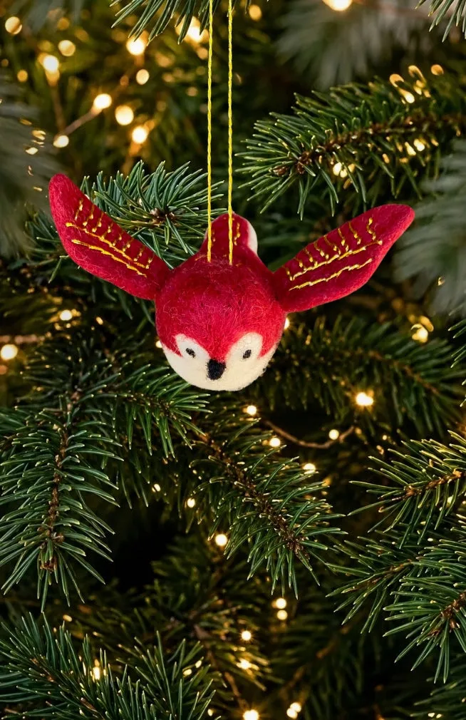 Flying Red Felt Bird Ornament · Ganesh Himal Trading