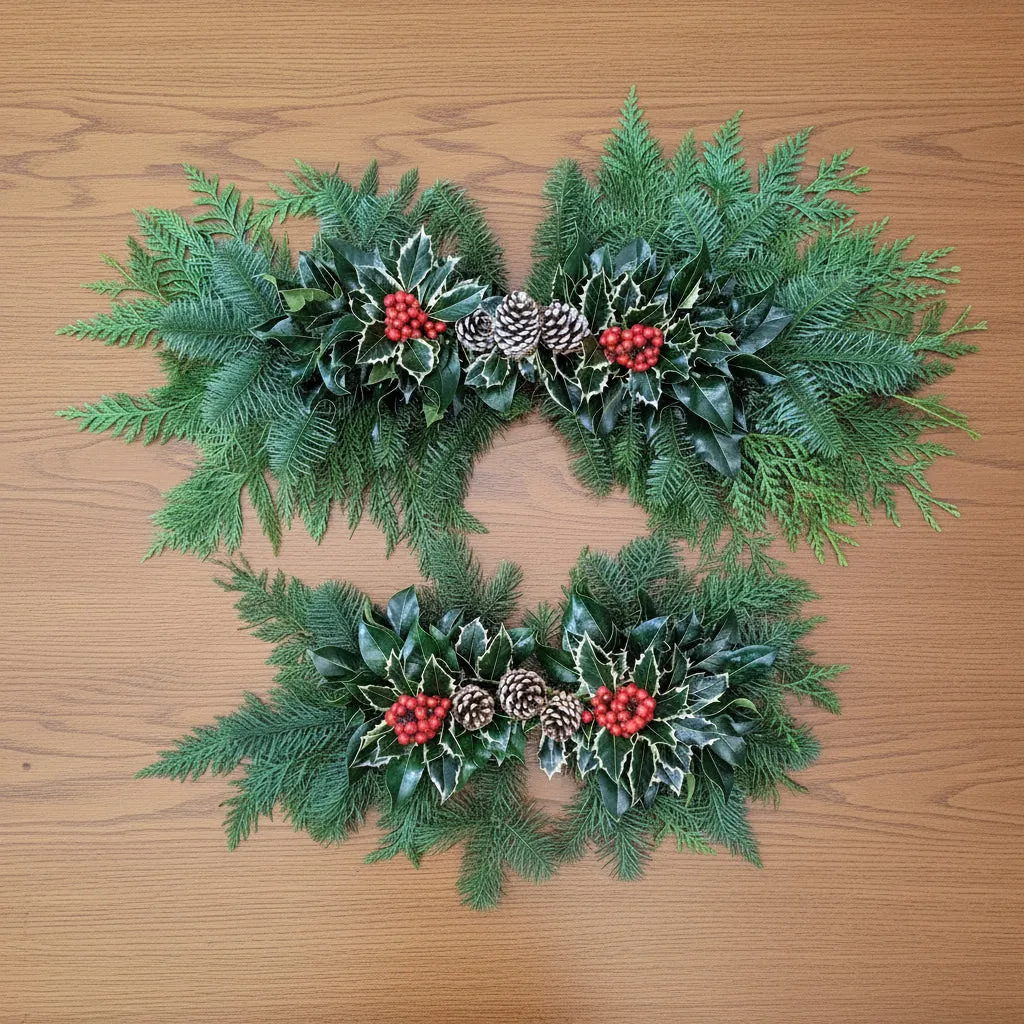 Fresh Holly and Cedar Centerpiece | Natural Holiday Table Decoration 18 inch