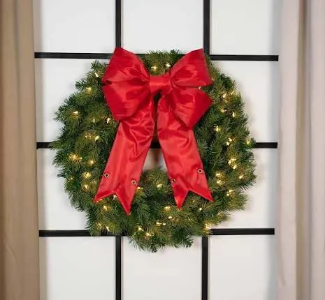 Front Door Wreath Battery Operated Christmas Wreath Village Lighting Company 30 Artificial Pre-Lit LED Festive