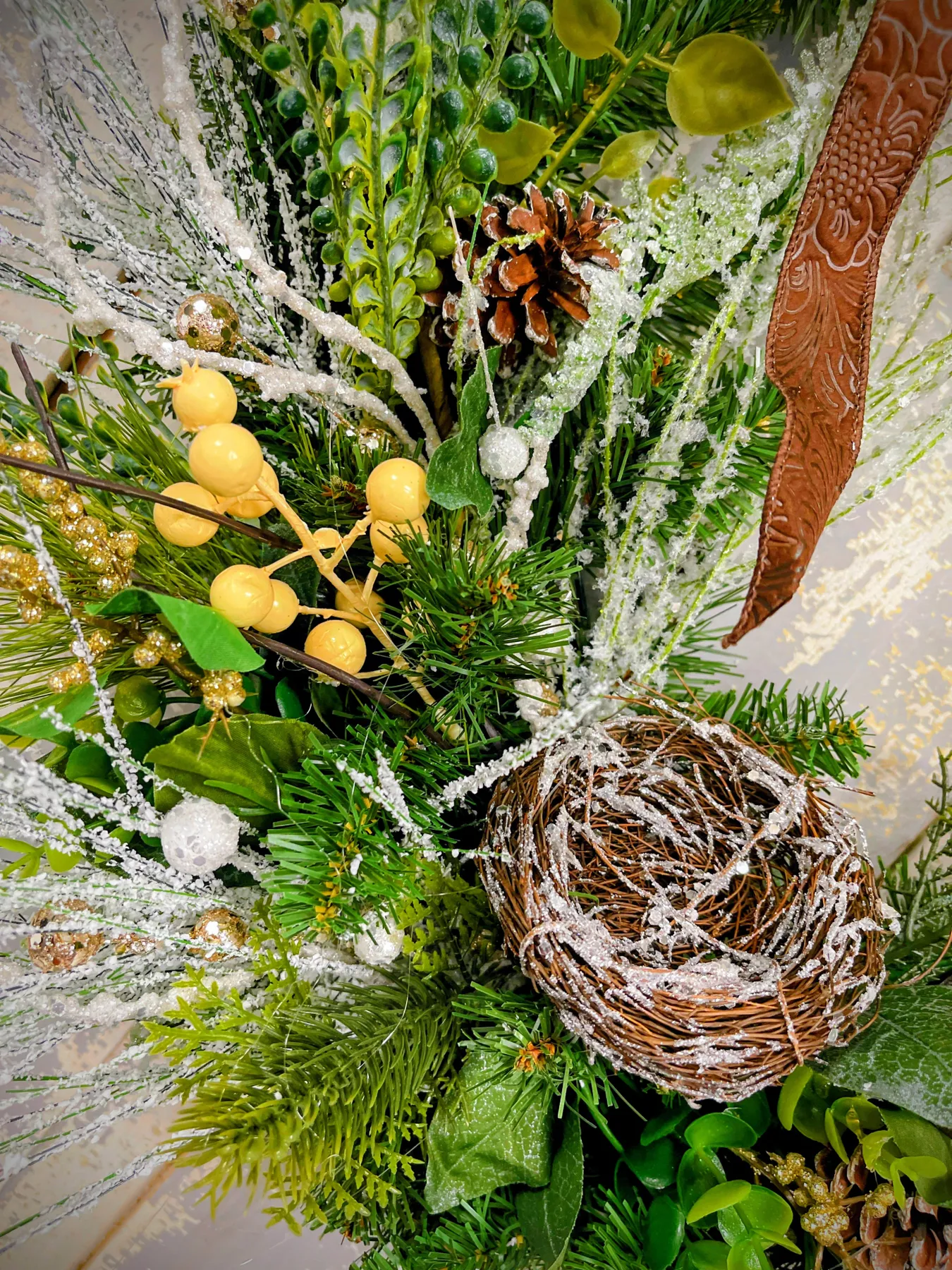 Frosted Greens Square Winter Wreath