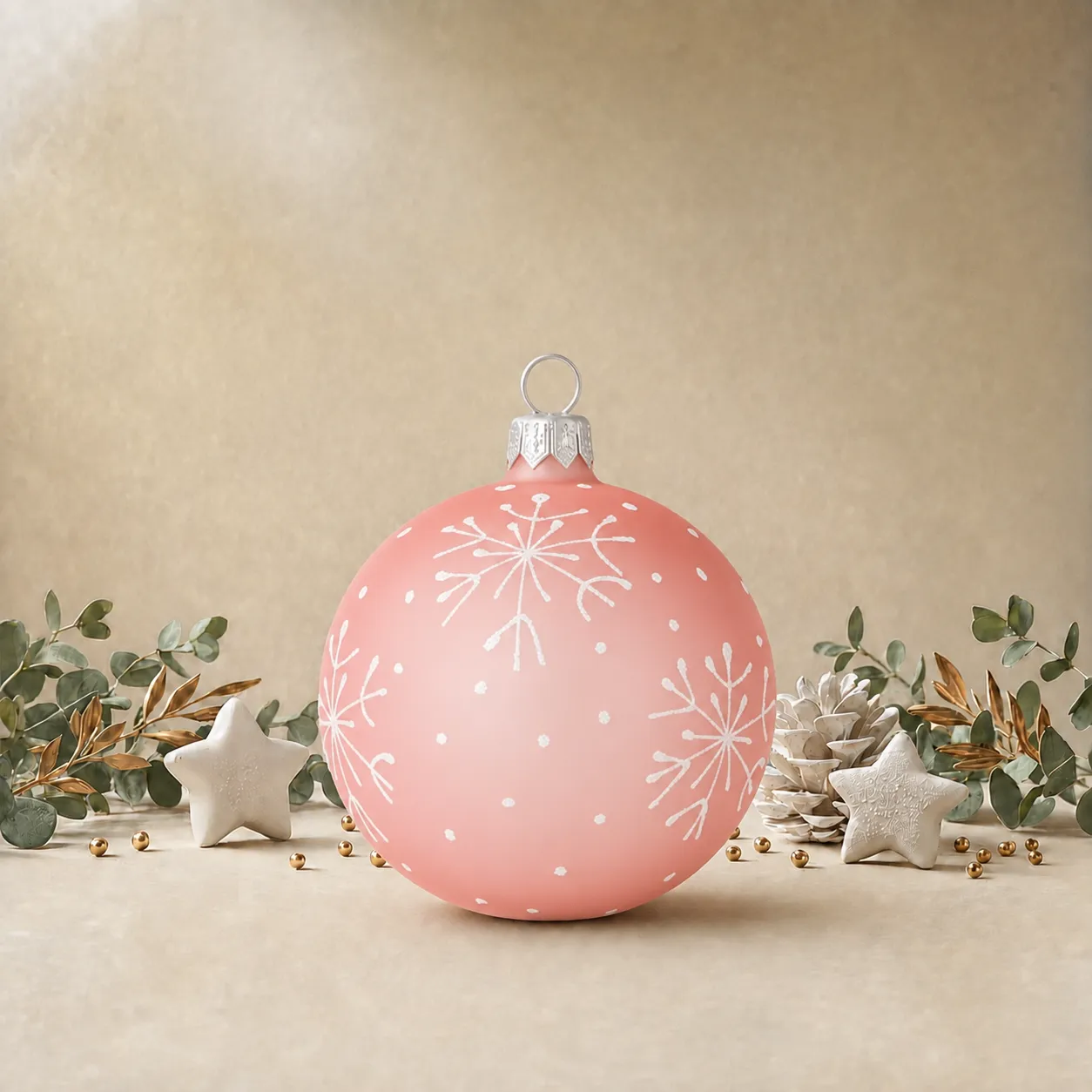 Frosted White Personalised Christmas Bauble with Silver Snowflakes - 8cm