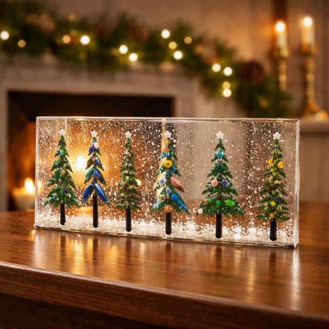 Fused Glass Christmas Tree Window Art: Holiday Decoration