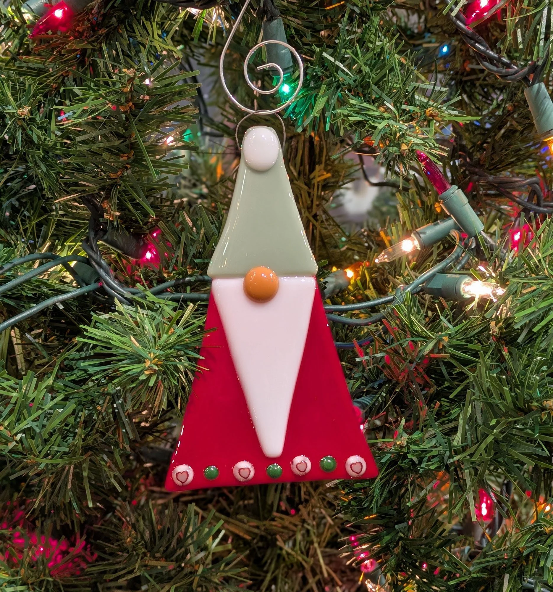 fused glass gnome ornament — Akron Glass Works