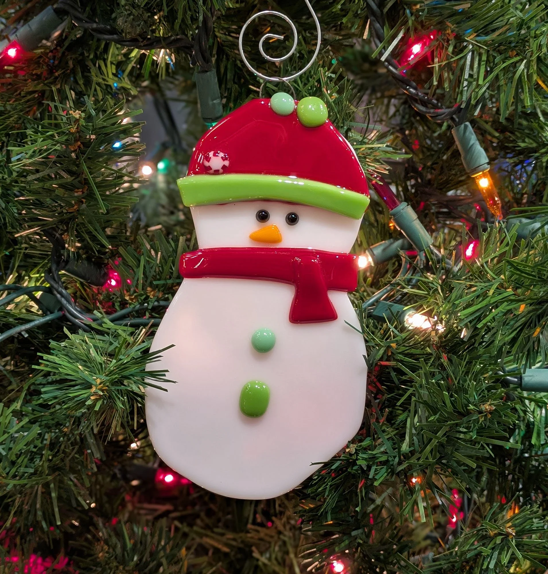 fused glass snowman ornament — Akron Glass Works