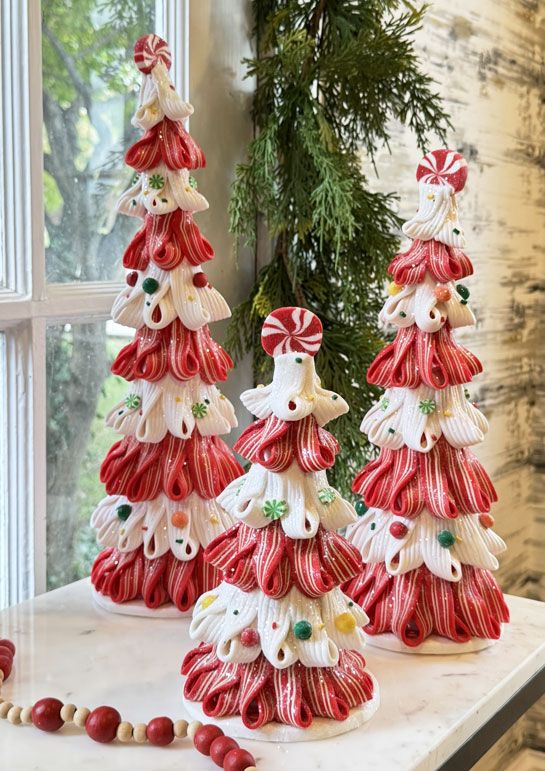Gerson Set of 3 Clay Dough Holiday Peppermint Candy Trees 17'