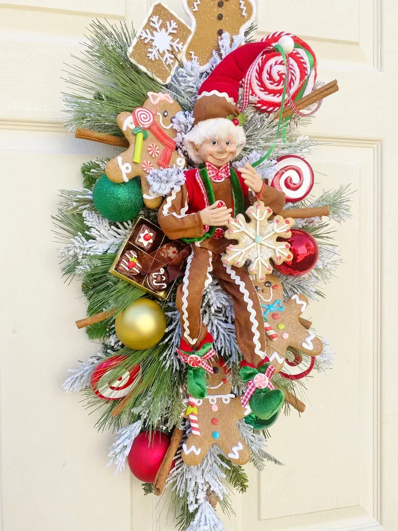 Gingerbread Man Wreath Swag for Christmas - Timeless Floral Boutique