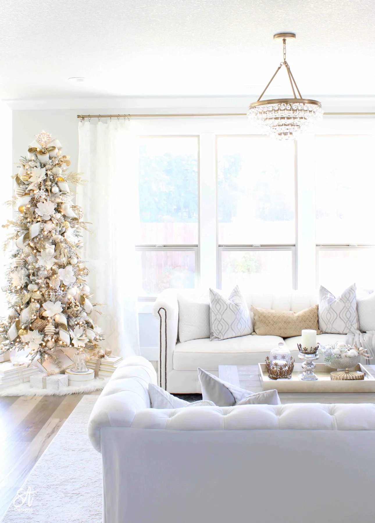Glam White & Gold Living Room Christmas Tree & Mantel8 - Summer Adams