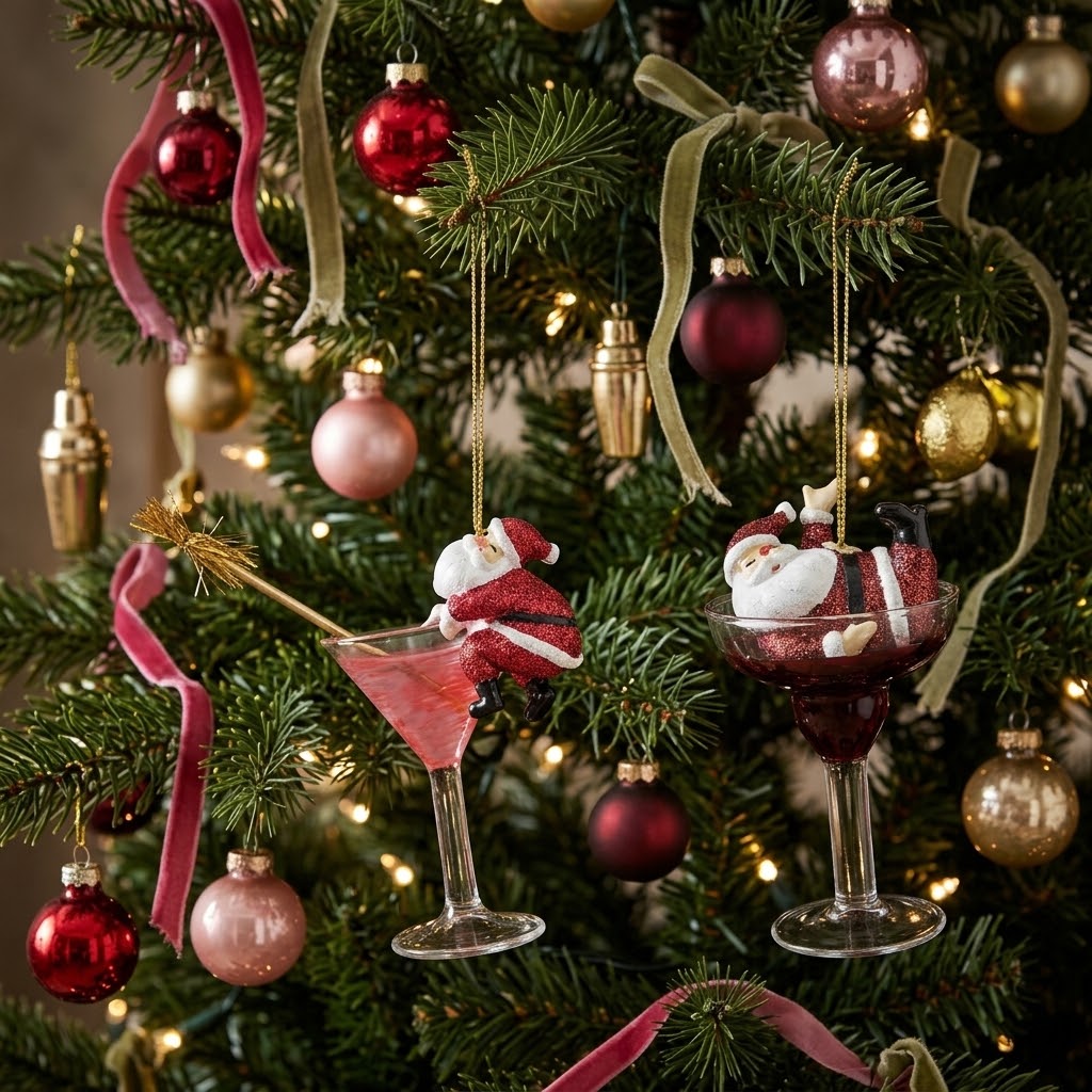 Glass Cocktail Ornament with Tipsy Santa - Choose Color – Cotton & Crete