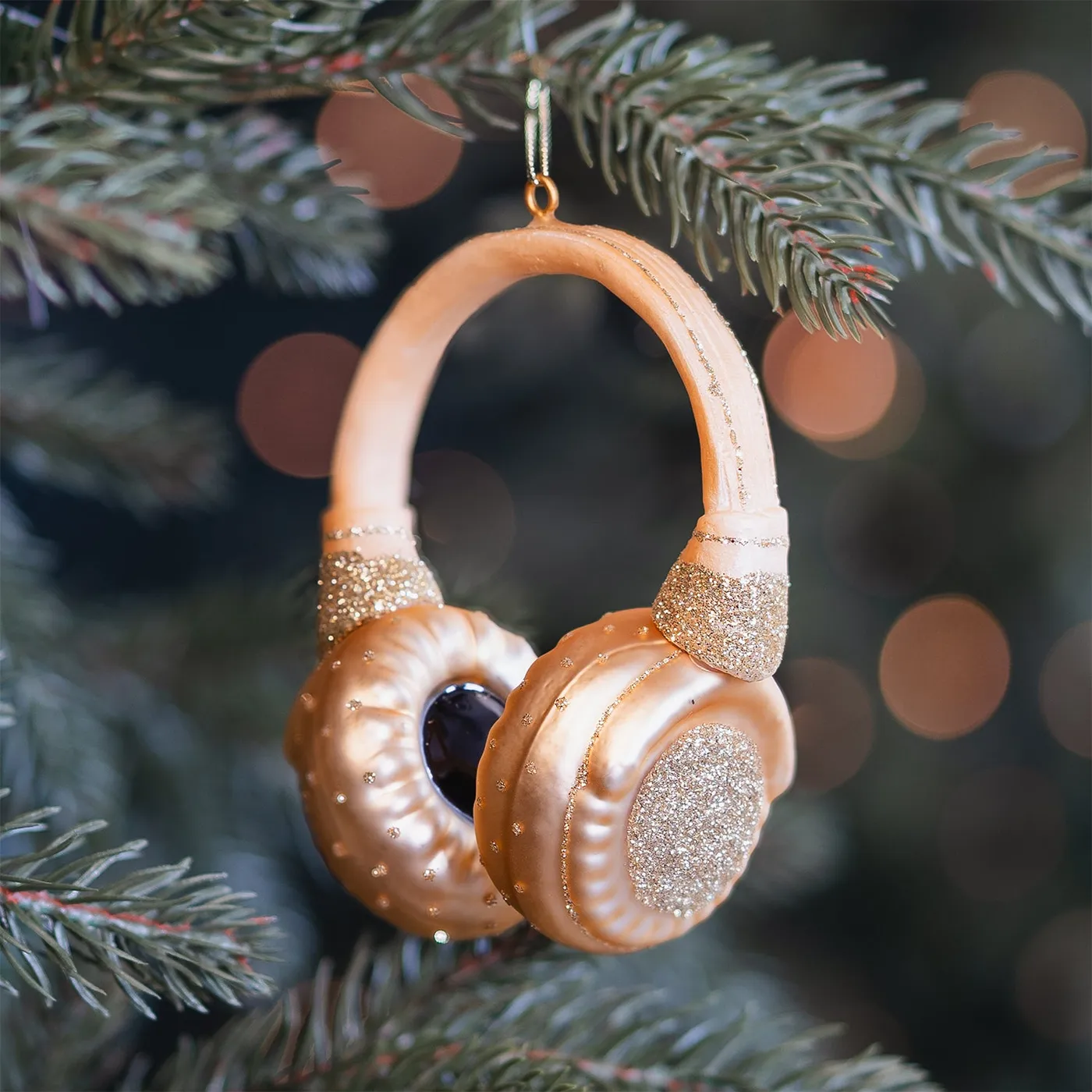 Glass headphone Christmas ornament gold | 10 cm | musical theme | I...