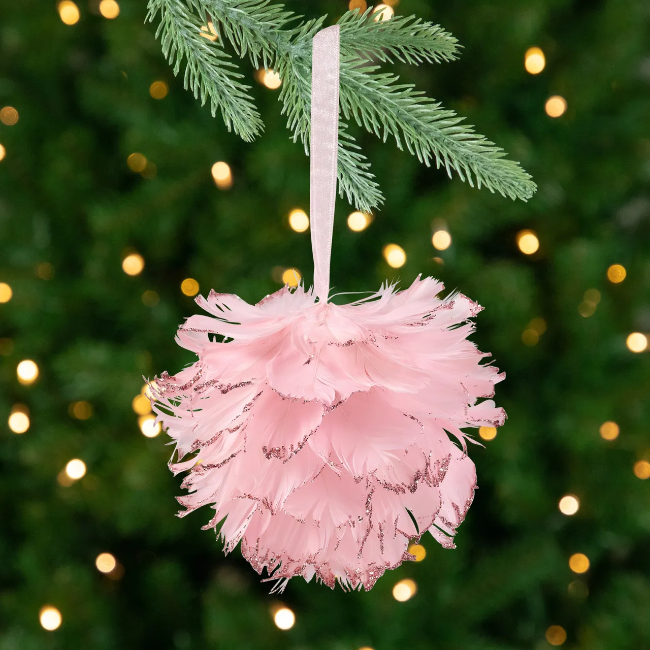 Glittered Feathers Christmas Ball Ornament - 6' - Pink | Christmas