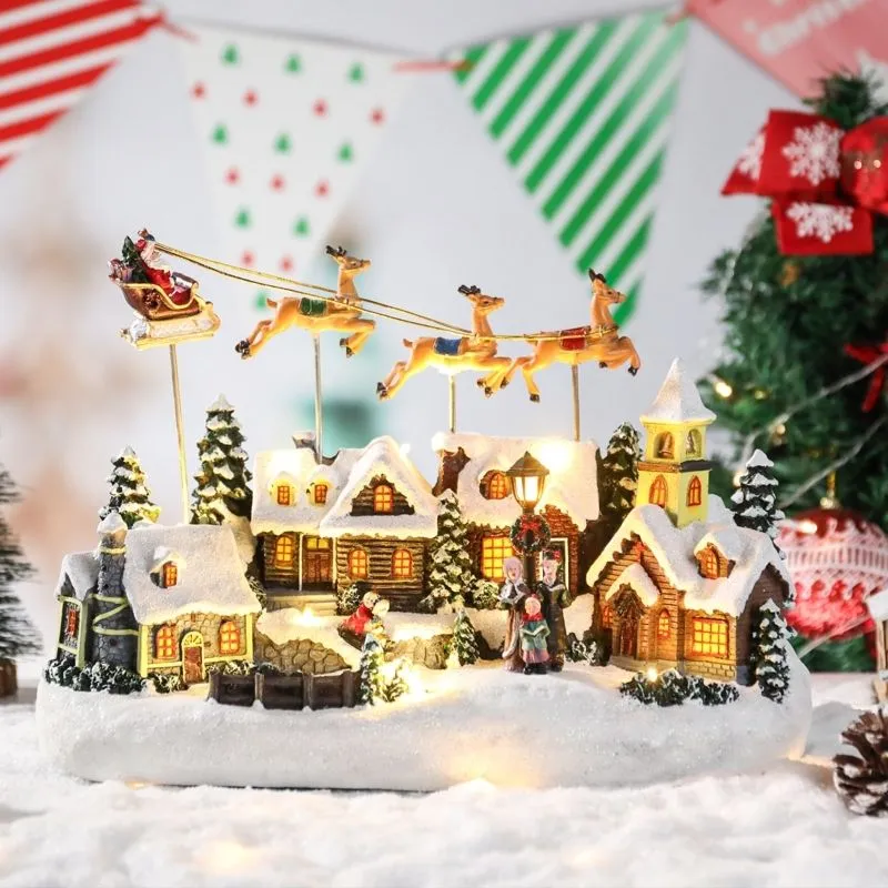 Glowing Christmas Village Collectible Santa Claus With 3-Elk for Christmas Holiday Decorations | Foter