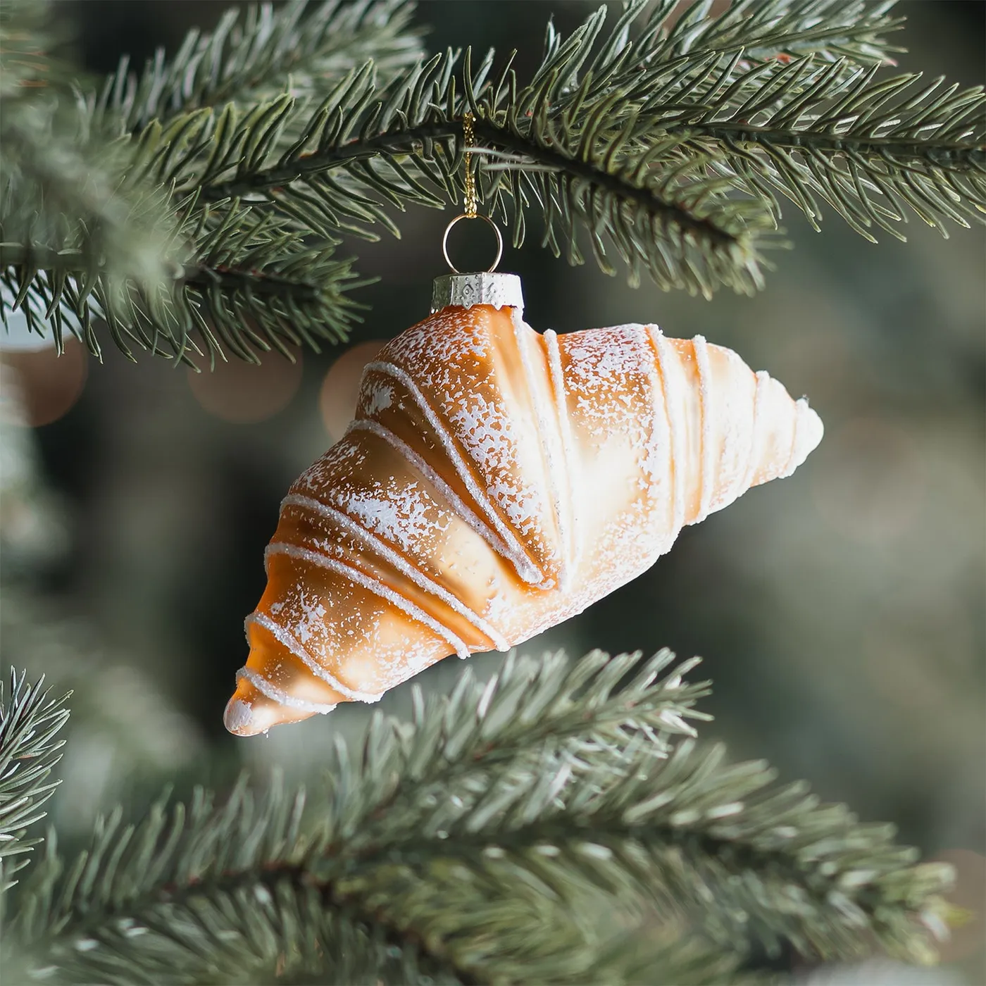 Gold croissant hanging ornament 11 cm glass