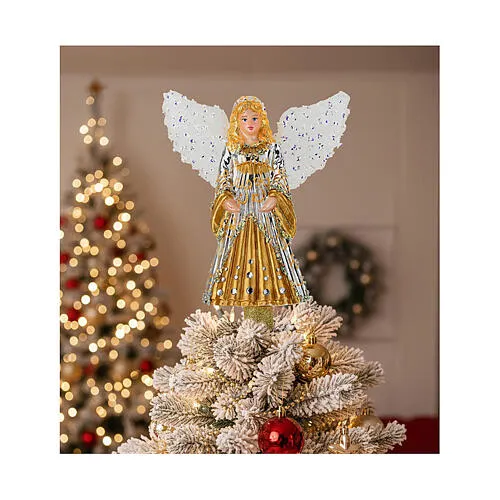 Golden angel tree topper blown glass, 20 cm | online sales on HOLYART.com