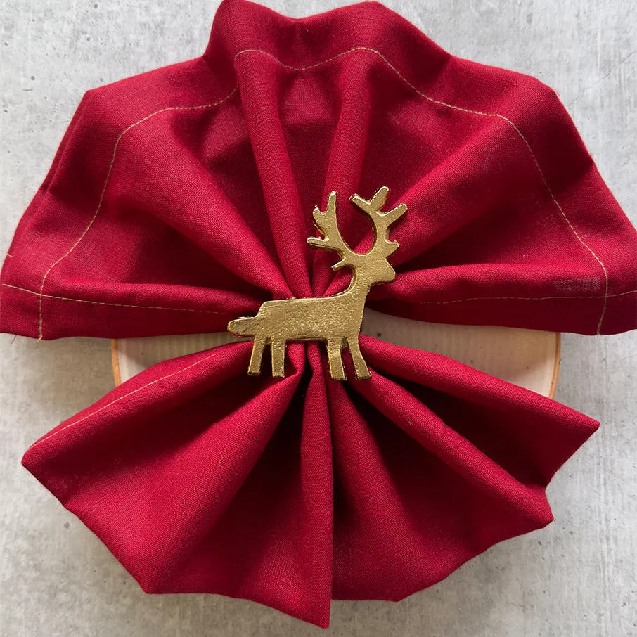 Golden Christmas Napkin Ring - Reindeer | Lacquered Metal