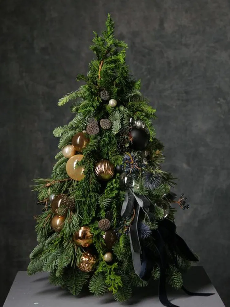 Golden Midnight: Tabletop Christmas Tree by Manakin Fleurs