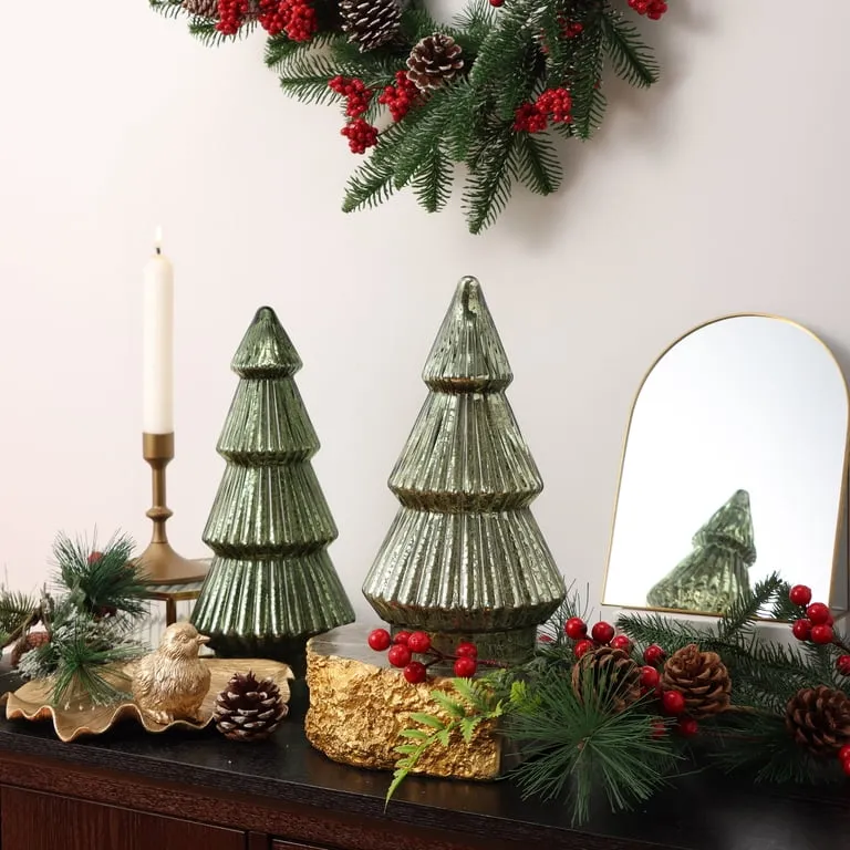Green Christmas Tree Style: Artistic Holiday Decorating Ideas Green Sphere  Ribbed Tree Decor NEW Glass Holiday