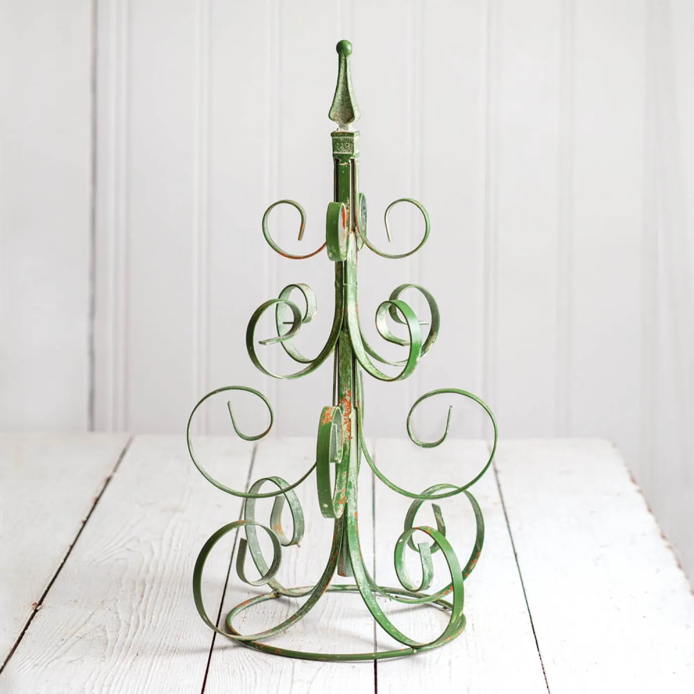 Green Rustic Metal Tabletop Christmas Tree With Scrolled Branches