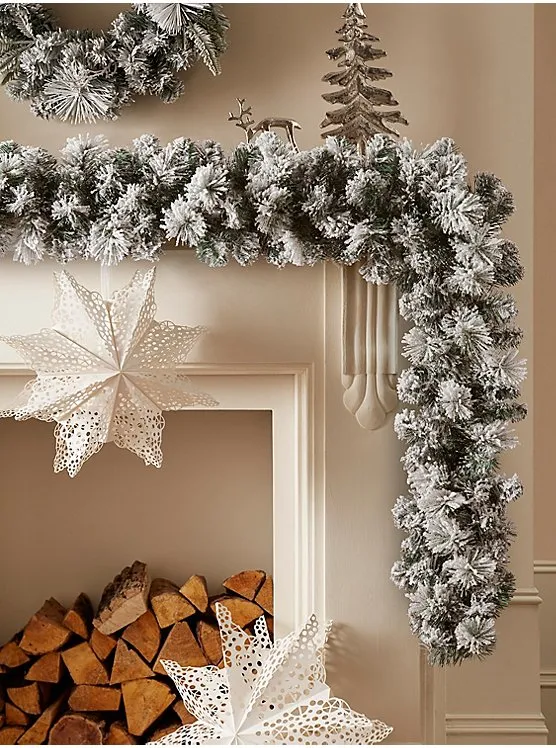 Green & White Flocked Christmas Garland | Christmas | George at ASDA