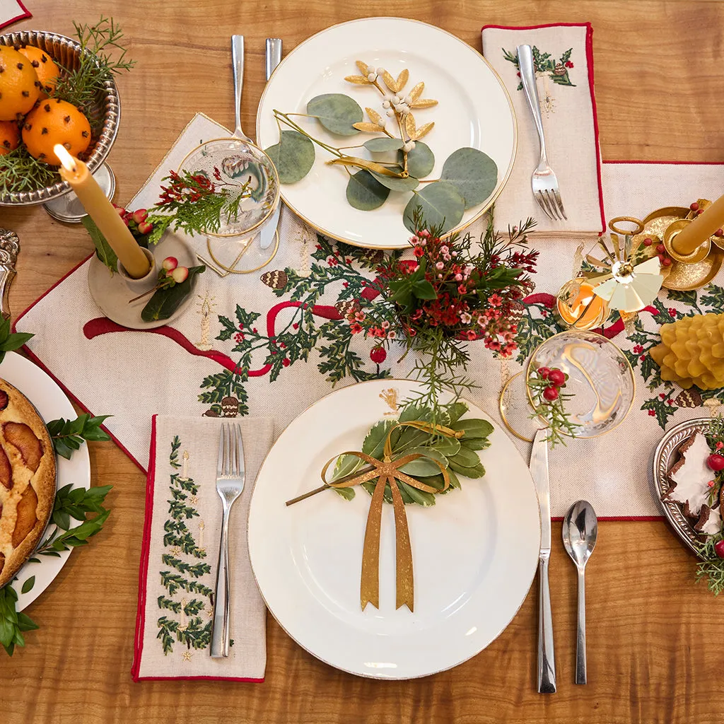 Hand-Embroidered Natural Linen Candle Garland Table Runner – Craftspring