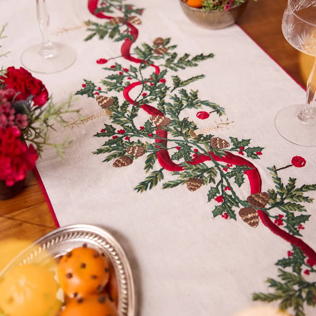 Hand-Embroidered Natural Linen Candle Garland Table Runner – Craftspring