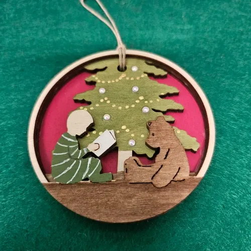 Hand-painted Wooden Ornament- Boy Reading to Teddy Bear - Adirondack Country Store