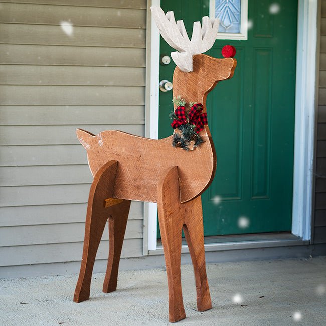 Handcrafted Wooden Reindeer Statue – Made in the USA