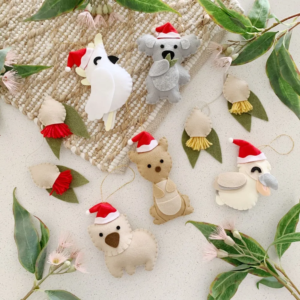 Handmade Australian Felt Animals Birds & Flowering Gum Christmas Tree Ornaments – Aussie Made Christmas