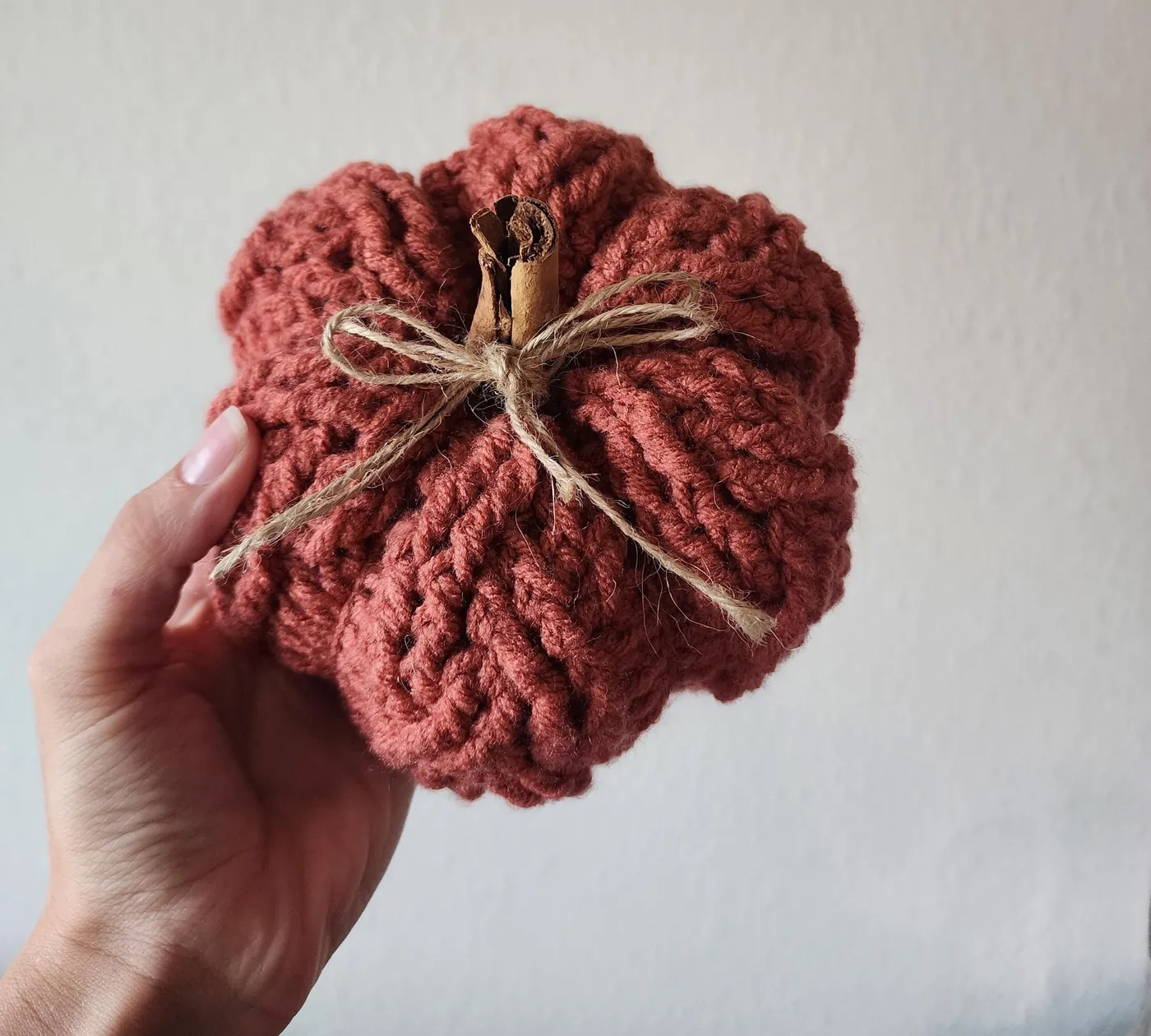 Handmade Crochet Pumpkin with Cinnamon Stick Stem & Twine Bow – Lee Family Crafts
