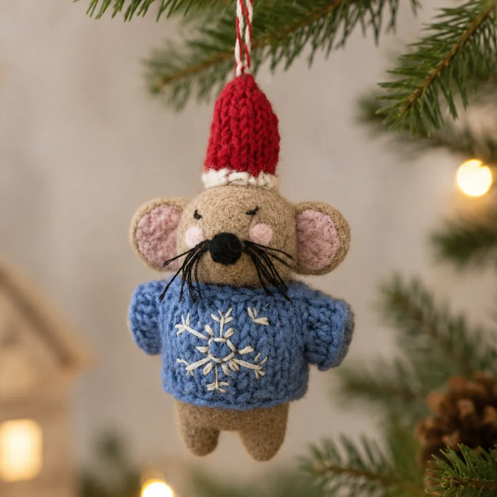 Handmade Felt Christmas Mouse Ornament with Blue Snowflake Sweater – Kriti  Craft