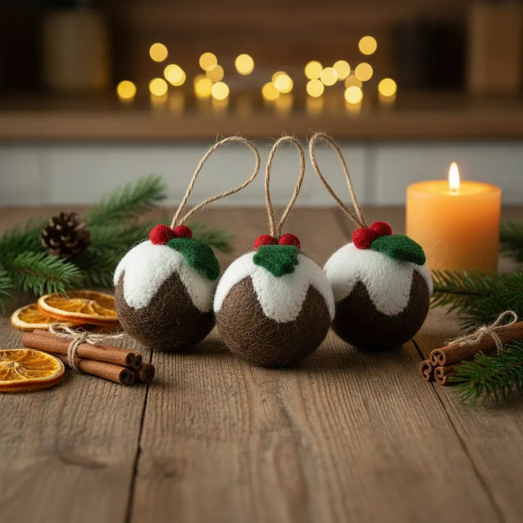 Handmade Felt Christmas Pudding Baubles (set of 3) Hanging Tree Decorations – Felt So Good
