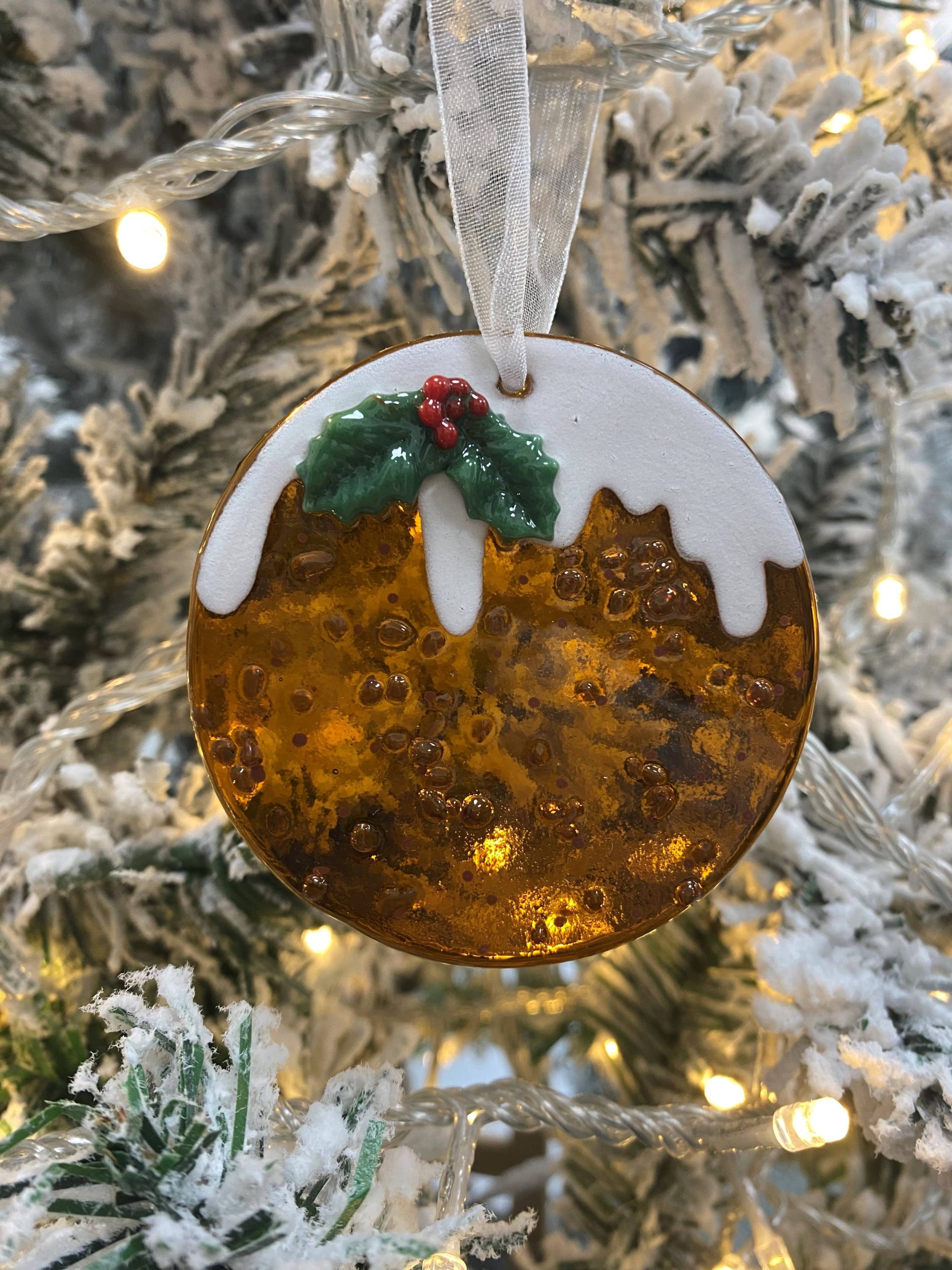 Handmade Fused Glass Christmas Pudding Tree Decoration