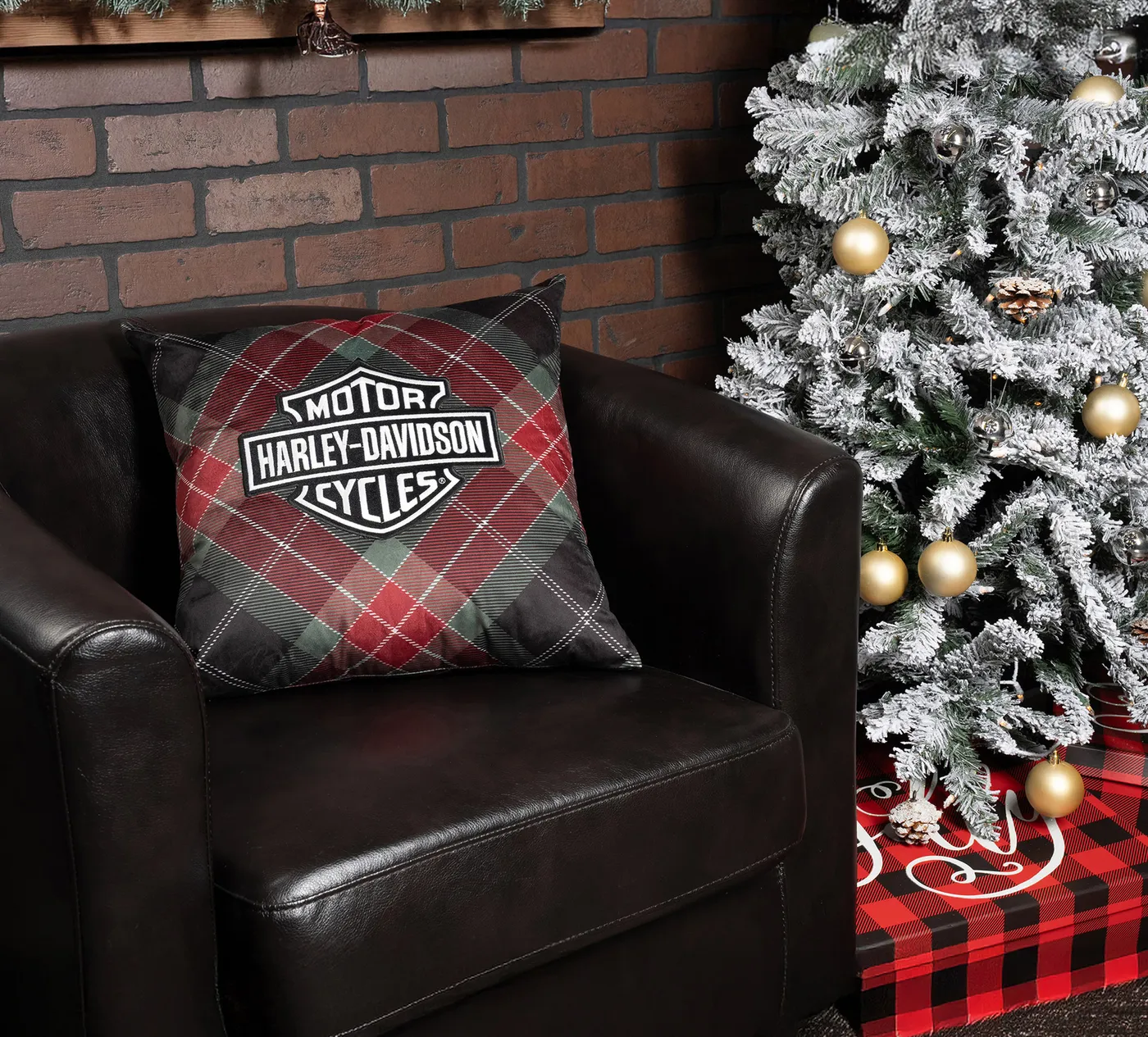 Harley-Davidson Holiday Plaid Pillow, Various