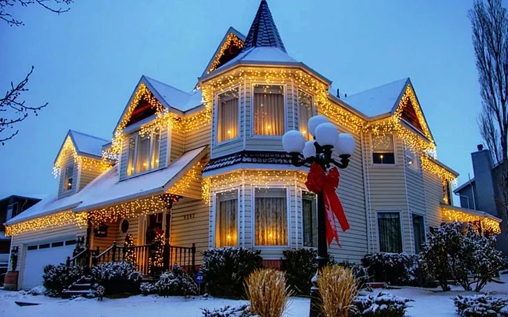 HD wallpaper: Buildings, House, Christmas, Christmas Lights, Decoration, Snow | WallpaperFlare