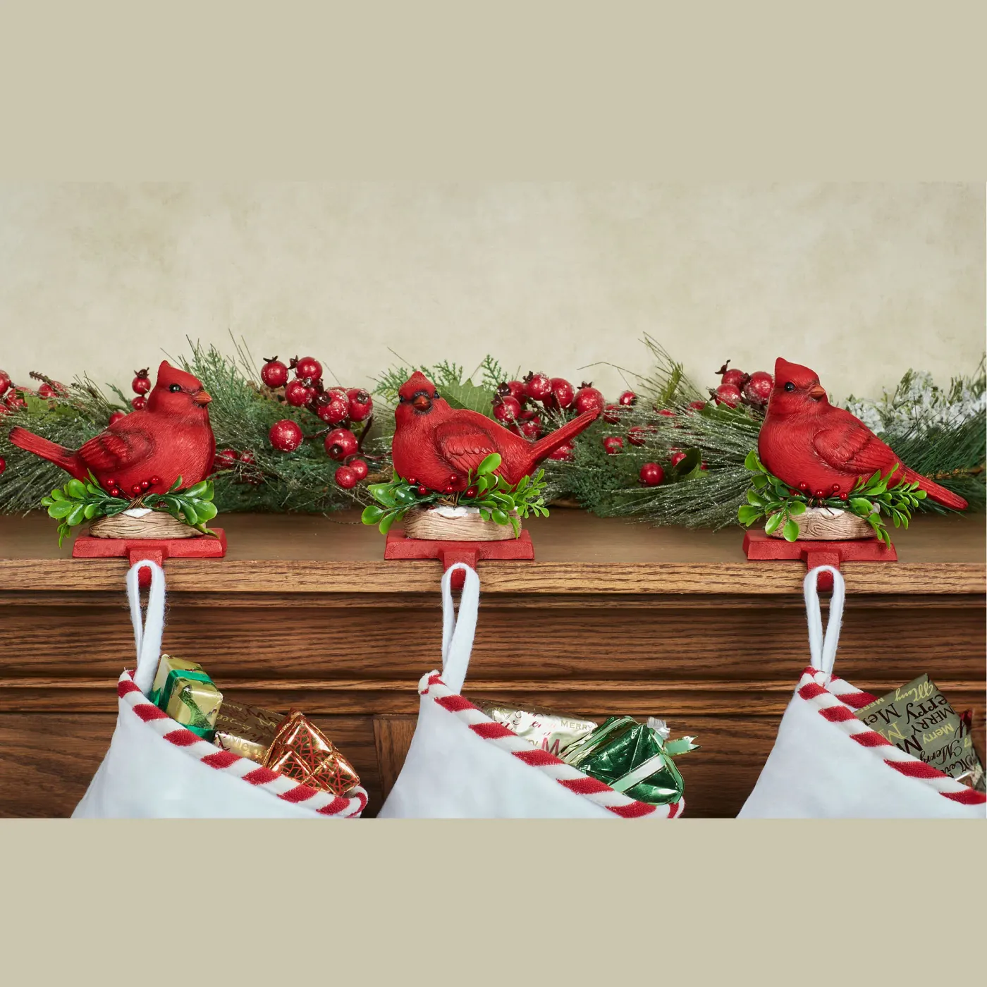 Holiday Cardinal Christmas Stocking Holder Set of 3