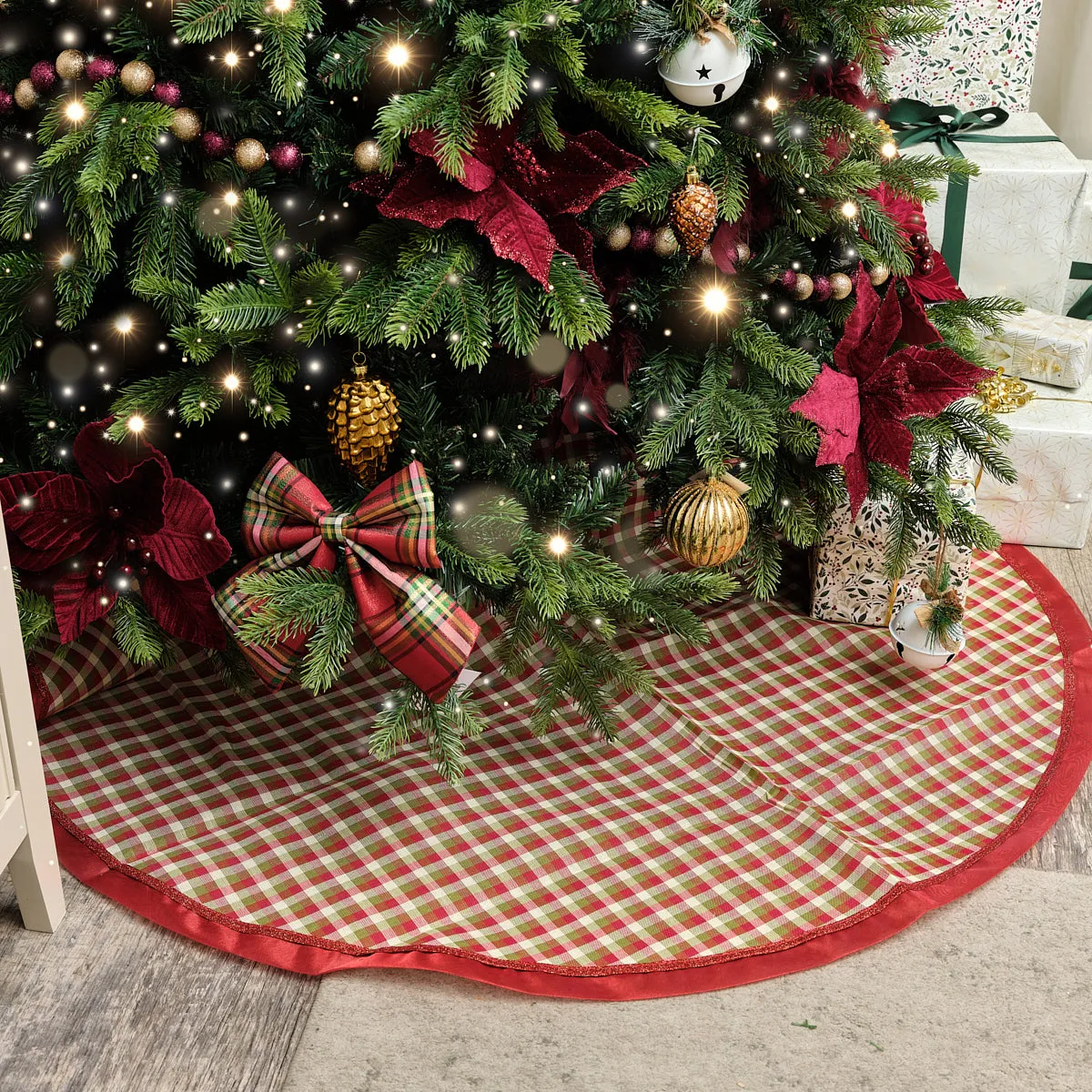 Holiday Decor Red Christmas Tree Tree Skirts Red Checked Print Christmas Tree Skirt 120cm – Melody Maison