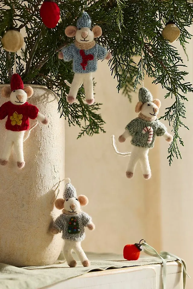 Holiday Icon Mice Felt Critter Ornaments, Set of 4 | Terrain