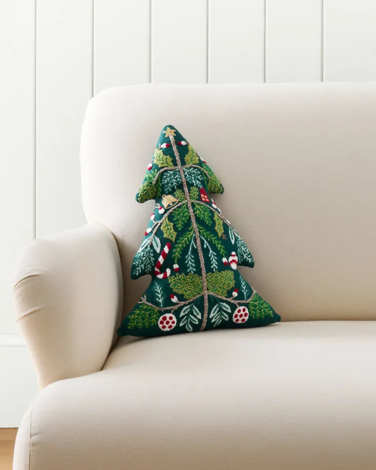 Holiday Tree Embroidered Pillow | Garnet Hill